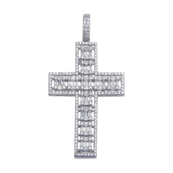 Other - Silver 925 Rhodium Plated CZ Baguette Cross Hip Hop Pendant
